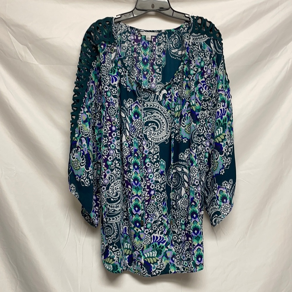 Lifestyle Attitude Blouse Front Tie Bell Sleeve 2X